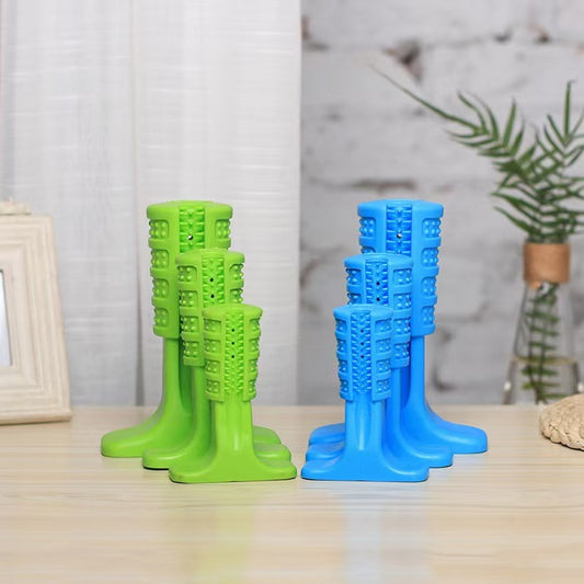 Dog teeth cleaning toy in bone shape with textured bristles