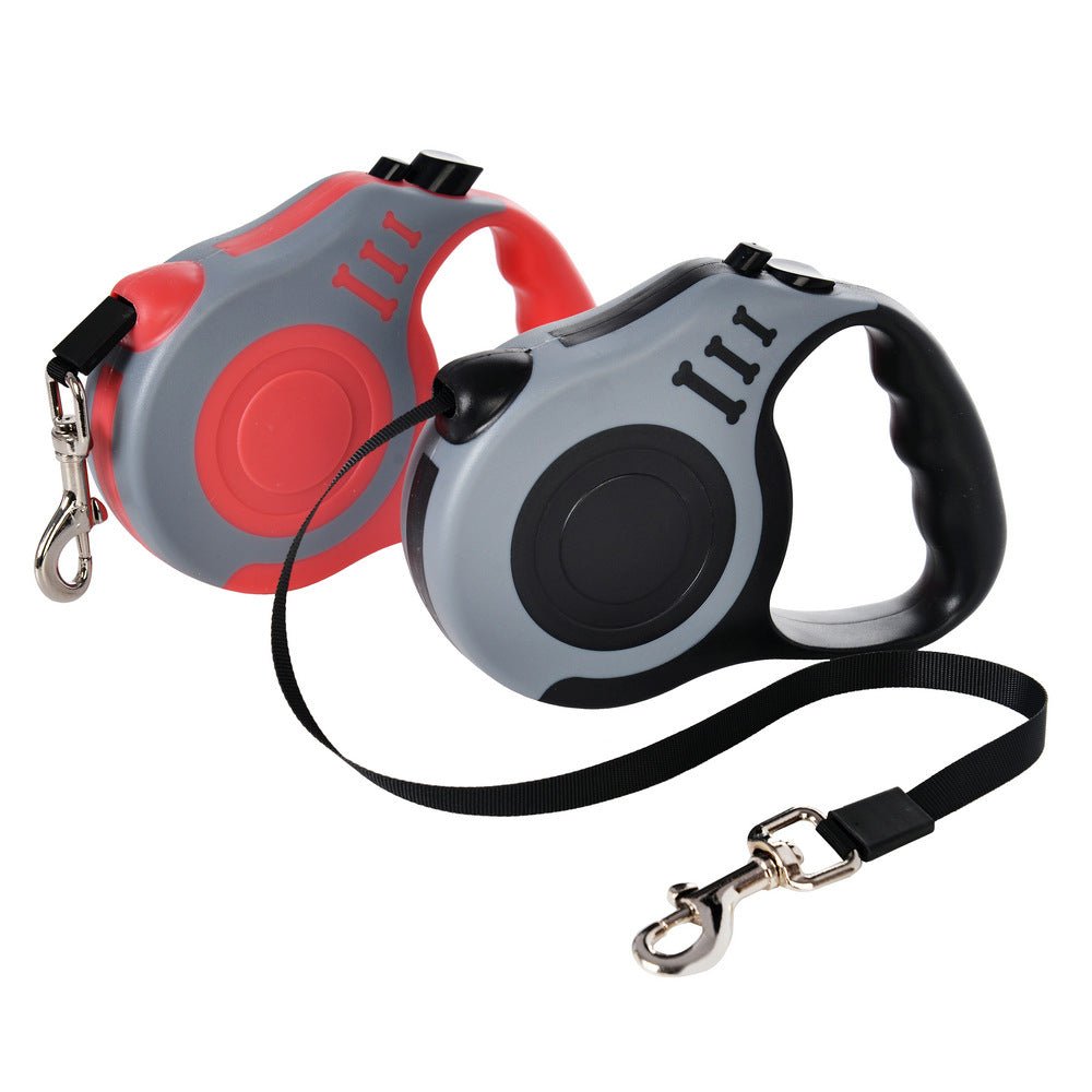 black color 5-meter automatic retractable dog leashes with anti-slip grip and strong clip