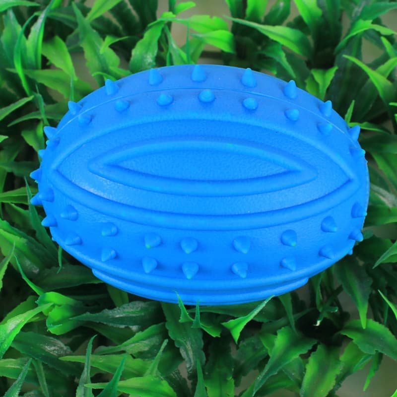 Colorful catnip-infused rugby chew toy made of non-toxic rubber for active Pets