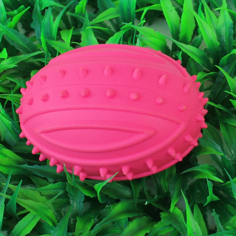 Colorful catnip-infused rugby chew toy made of non-toxic rubber for active Pets