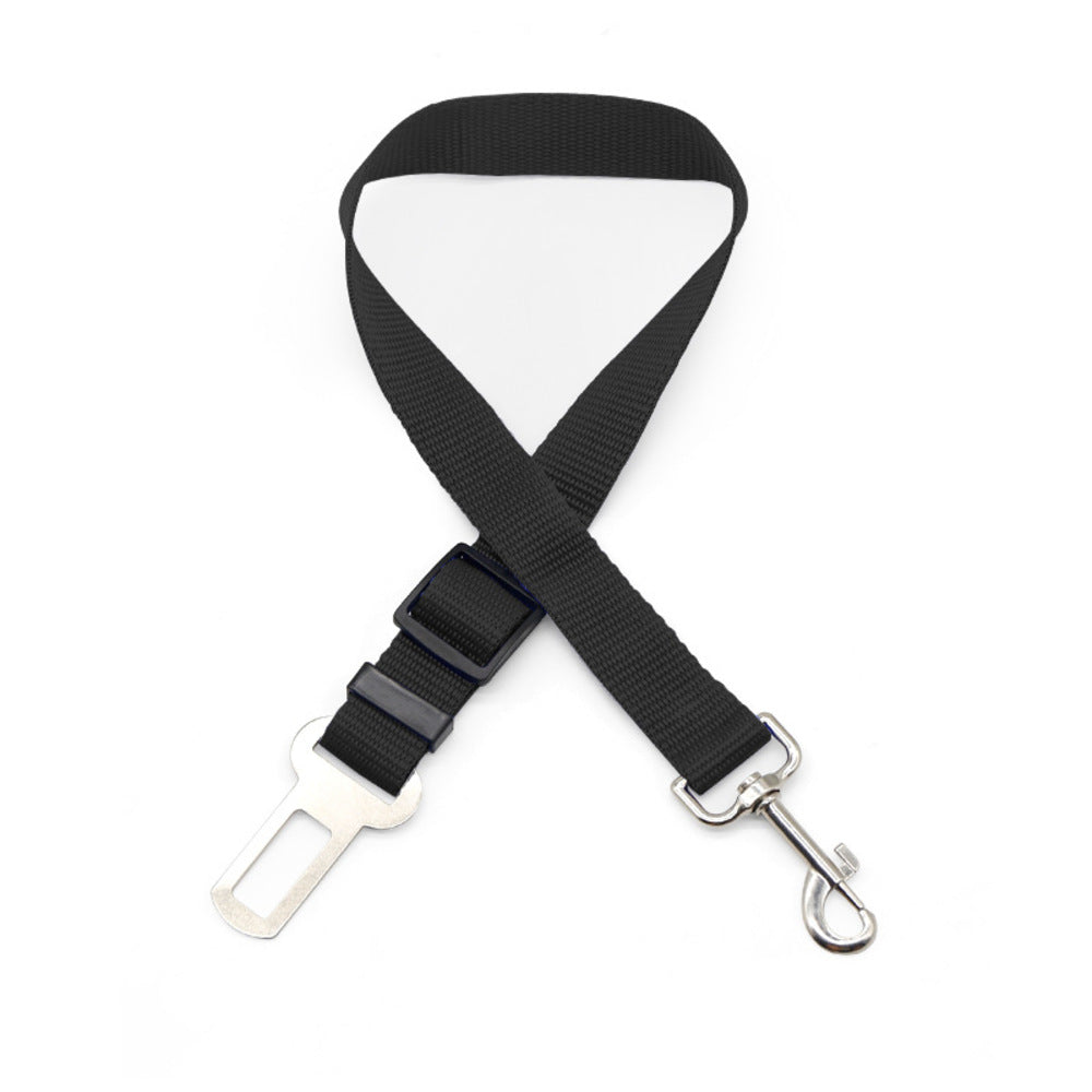 Adjustable Pet Car Safety Belt for Dogs and Cats – Black Nylon Travel Harness with Metal Buckle