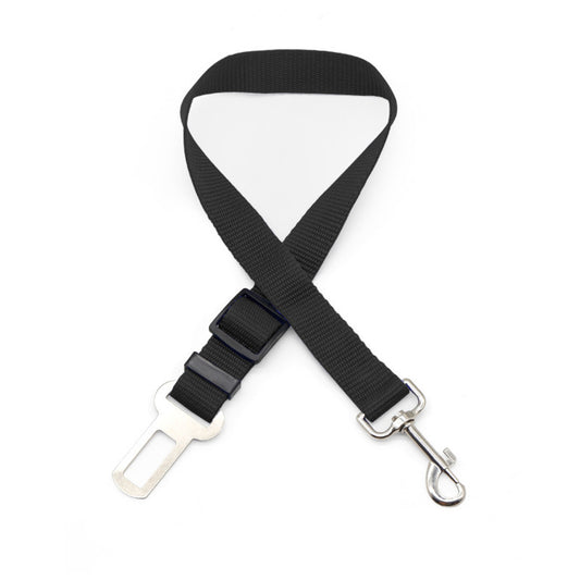 Adjustable Pet Car Safety Belt for Dogs and Cats – Black Nylon Travel Harness with Metal Buckle