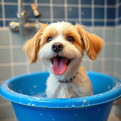 cute puppy enjoying bath with Woof India toy's