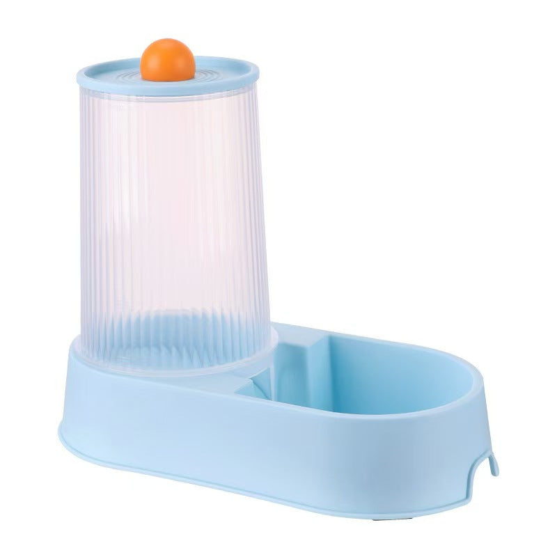 Pet water fountain with an orange ball on a white background