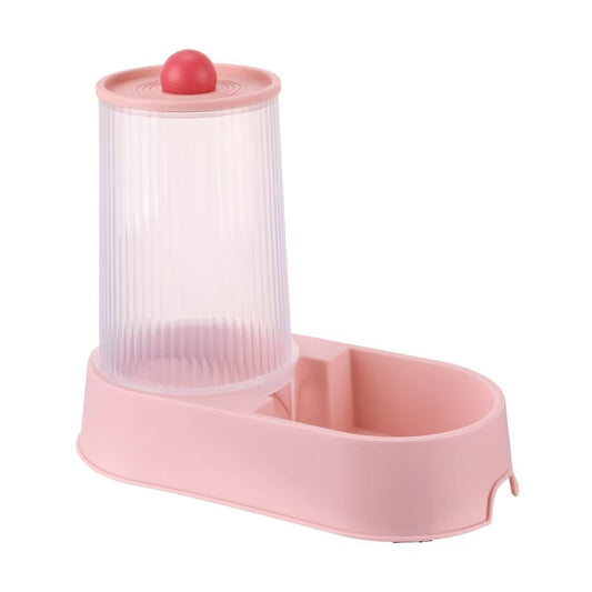 Pink pet water fountain with a transparent filter on a white background